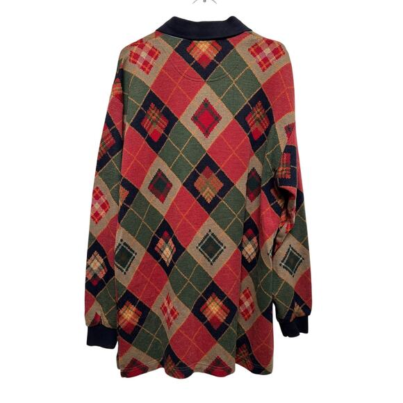 Vntg Johnny Lambs 100% Cotton Long Sleeve Plaid Print Polo Shirt - Picture 4 of 7